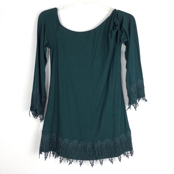 Mod X NWT Off Shoulder Lace Trim Teal Green Blouse 3/4 Sleeve Crochet Size M - Picture 1 of 8